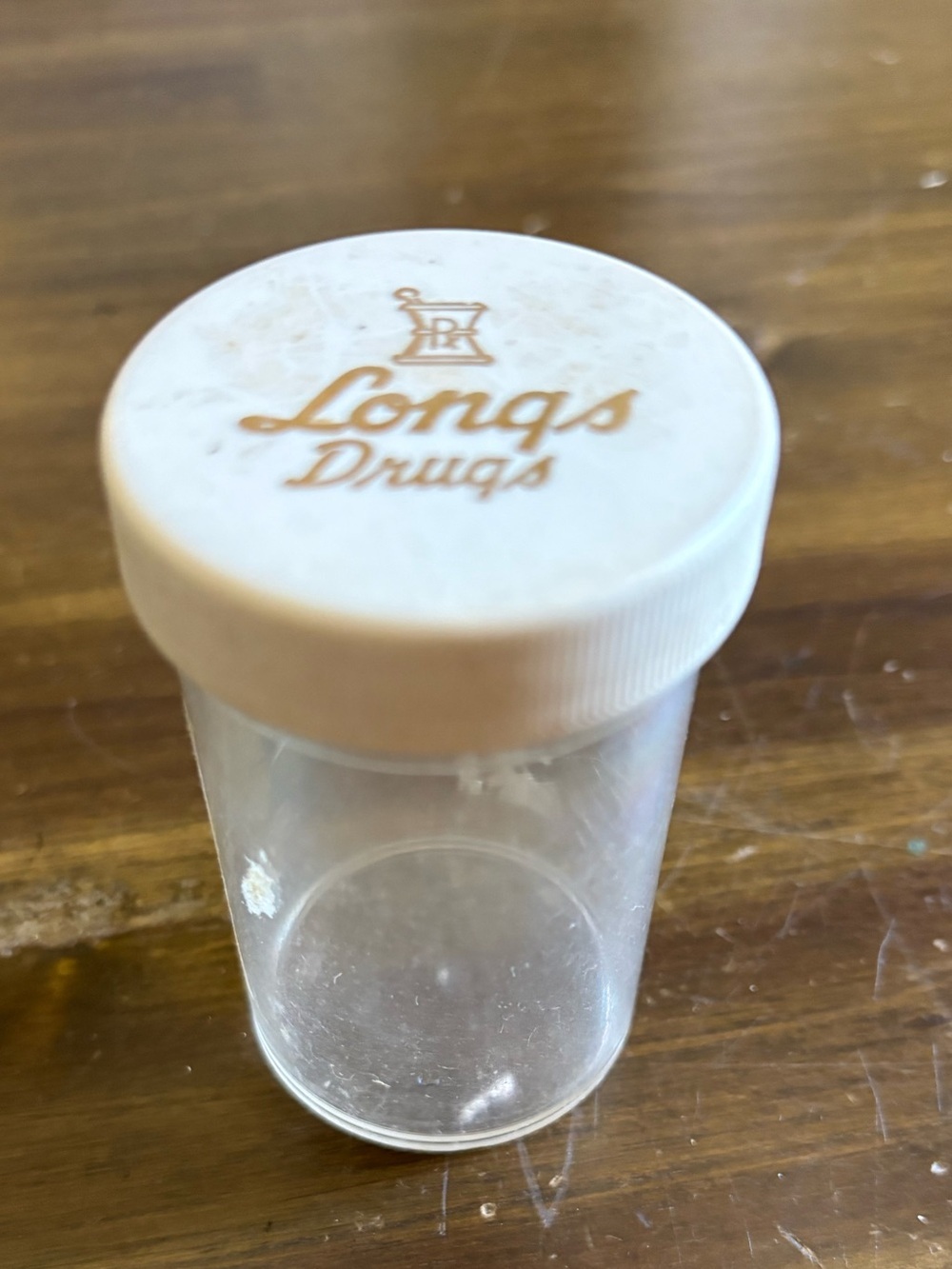 Longs Drugs Vintage Pill Bottle Empty Pharmacy Pharma Prescription Plastic Lid